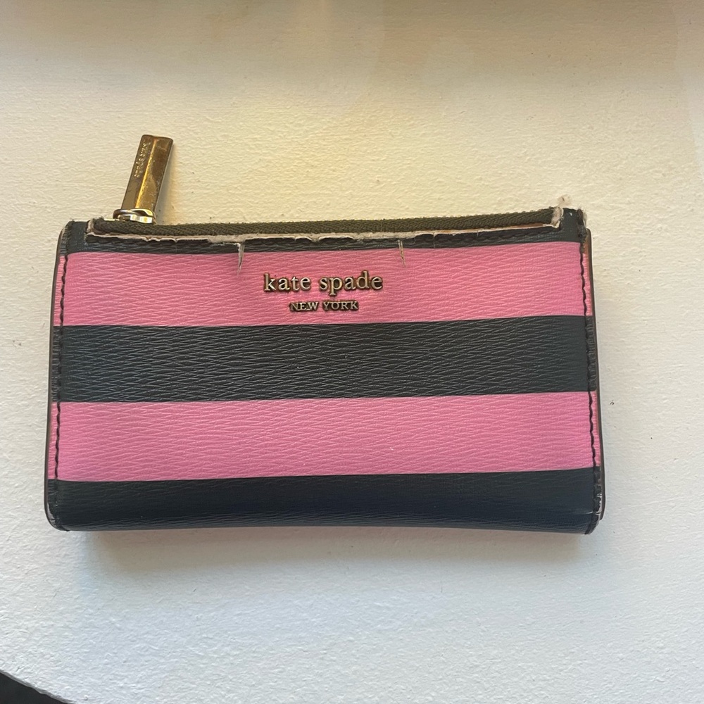 Kate Spade Pink and Black Striped Wallet